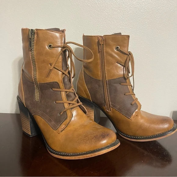 Pierre Dumas Lace Up Zipper Boots Women’s 8.5 Two Tone Heeled Brown western - Picture 1 of 6